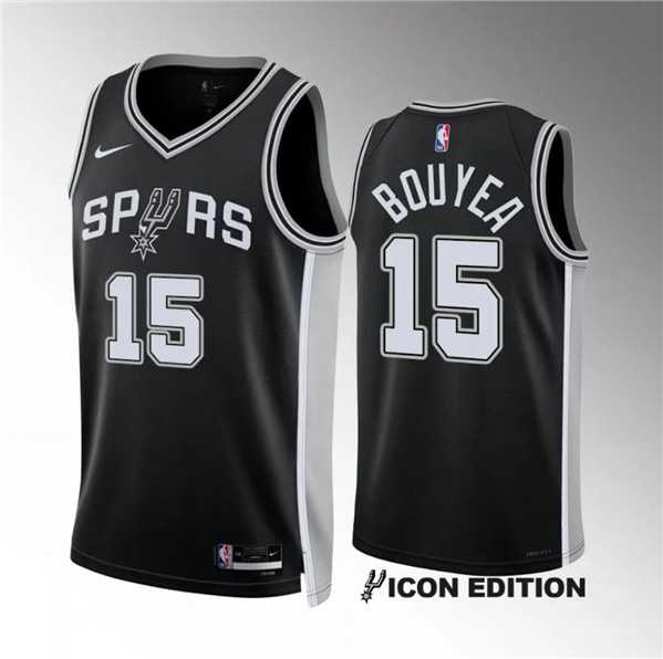 Men%27s San Antonio Spurs #15 Jamaree Bouyea Black Icon Edition Stitched Basketball Jersey Dzhi
